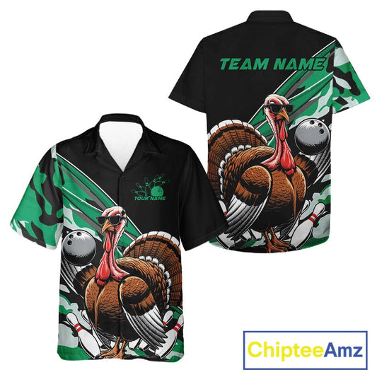 Custom Green Camo Funny Turkey Bowling Team Shirt For Men And Women, Turkey Bowling Jerseys IPHW10551