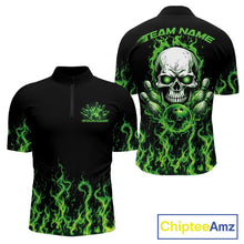 Load image into Gallery viewer, Custom Green Flame Skull Bowling Team Shirts For Men, Halloween Bowling Jerseys IPHW10552