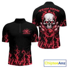 Load image into Gallery viewer, Custom Red Flame Skull Bowling Team Shirts For Men, Halloween Bowling Jerseys IPHW10553