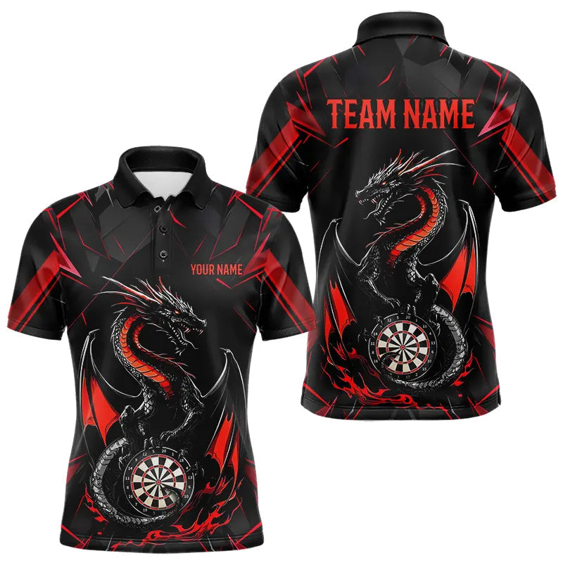 Custom Black And Red Dragon Dart Polo Shirts For Men, Dart Jerseys Dart Tournament Shirt IPHW8709