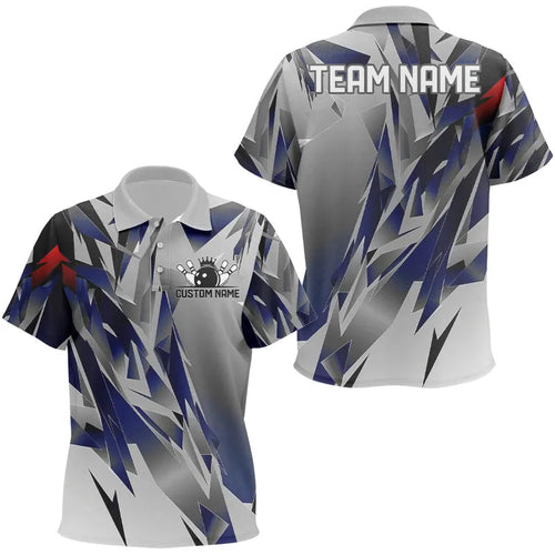 Blue And Gray Custom Kid Bowling Team Polo Shirts, Bowling Tournament Jerseys For Bowlers IPHW6188