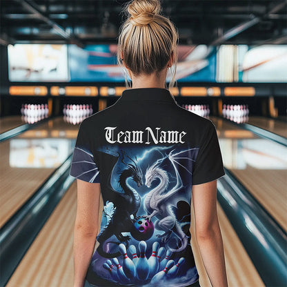 Custom Blue Lightning Black And White Dragons Bowling Polo Shirts For Women Bowlers Outfit IPHW8957