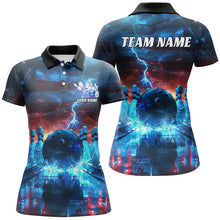 Load image into Gallery viewer, Blue Lightning Patriotic American Flag Custom Bowling Team Shirts For Women IPHW6675