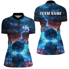 Load image into Gallery viewer, Blue Lightning Patriotic American Flag Custom Bowling Team Shirts For Women IPHW6675