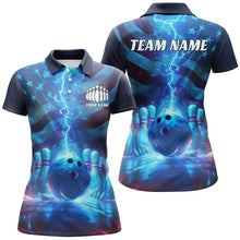 Load image into Gallery viewer, Custom American Flag Bowling Team Jersey, Patriotic Blue Lightning Bowling Tournament Shirt IPHW6676