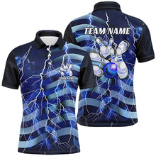 Load image into Gallery viewer, Blue Lightning American Flag Custom Men And Women Bowling Team Shirts Patriotic Bowling Jerseys IPHW6677