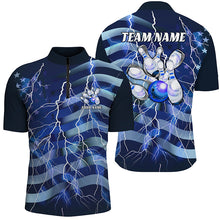 Load image into Gallery viewer, Blue Lightning American Flag Custom Men And Women Bowling Team Shirts Patriotic Bowling Jerseys IPHW6677