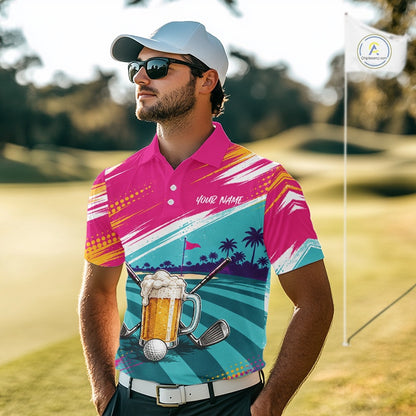 Custom Colorful Golf And Beer Men Polo Shirts, Golf Team Apparel IPHW11670