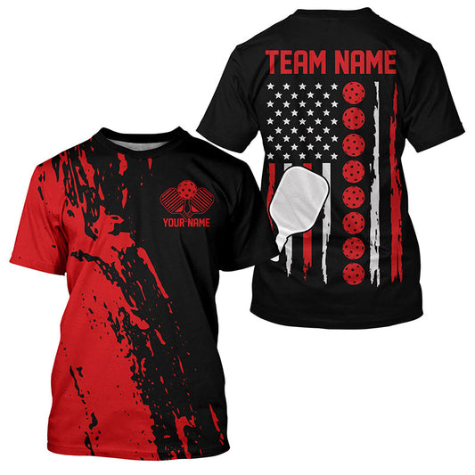 Red Thin Line American Pickleball Flag Custom US Pickleball T-Shirts For Men, Patriotic Pickleball Tournament Shirt IPHW7767