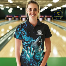 Load image into Gallery viewer, Custom Blue Wolf Howling Women Polo Shirt, Wolf Bowling Team Jerseys IPHW10158