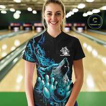 Load image into Gallery viewer, Custom Blue Wolf Howling Women Quarter-Zip Shirt, Wolf Bowling Team Jerseys IPHW10158