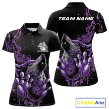 Load image into Gallery viewer, Custom Purple Wolf Howling Women Polo Shirt, Wolf Bowling Team Jerseys IPHW10159
