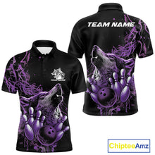 Load image into Gallery viewer, Custom Purple Wolf Howling Men Polo Shirt, Wolf Bowling Team Jerseys IPHW10159