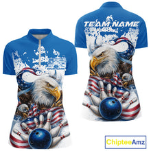 Load image into Gallery viewer, Custom Patriotic US Flag Eagle Bowling Women Shirt, USA Bowling Team League Shirt IPHW10164