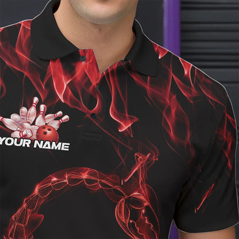 Custom Black And Red Flame Scorpio Zodiac Bowling Men Polo Shirts, Scorpion Bowling Team IPHW8970