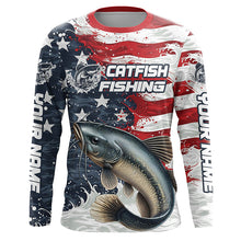 Load image into Gallery viewer, Catfish Fishing Custom Long Sleeve Fishing Shirts, American Flag Patriotic Catfish Fishing Shirt IPHW7013