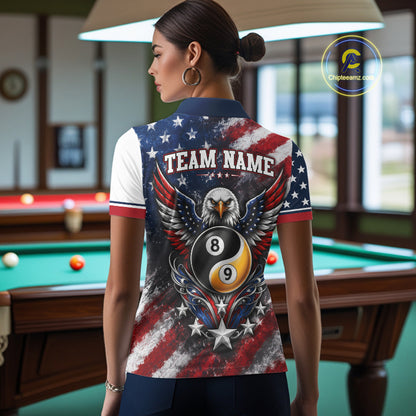 Custom Patriotic American Flag Bald Eagle 8 And 9 Ball Yinyang Billiards Shirt IPHW11680