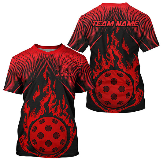 Black And Red Fire Pickleball Ball Custom Flame Pickleball T-Shirts For Men, Pickleball Tournament Shirts IPHW7787