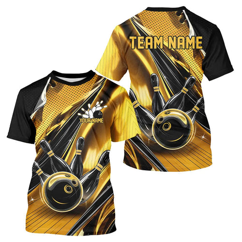 Custom Black And Gold Bowling Jerseys For Men, Bowling Team T-Shirts With Name IPHW8016