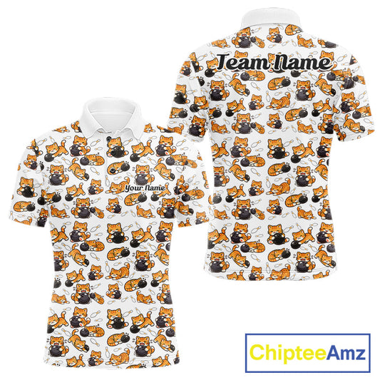 Custom Cute Ginger Tabby Cat Bowling Men Polo Shirts, Cat Bowling Team Shirt IPHW10303