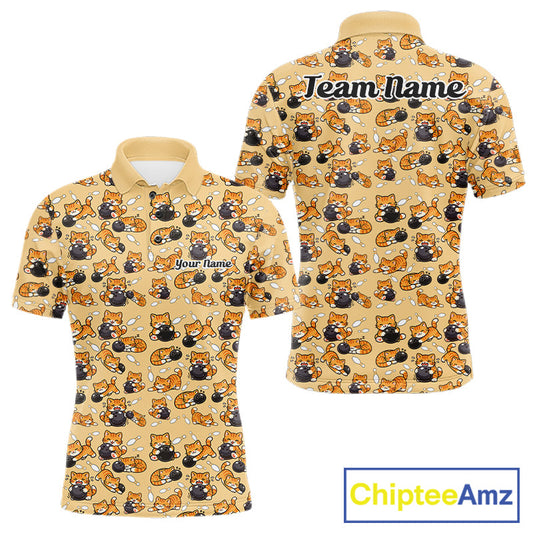 Custom Cute Ginger Tabby Cat Bowling Men Polo Shirts, Cat Bowling Team Shirt IPHW10306