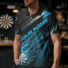Load image into Gallery viewer, Custom Black And Blue Flame Dartboard Dart Team Polo Shirts For Men, Fire Dart Jerseys IPHW8506