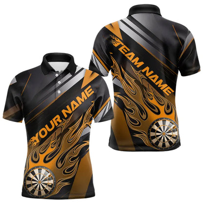 Custom Black And Yellow Flame Dartboard Dart Team Polo Shirts For Men, Fire Dart Jerseys IPHW8508