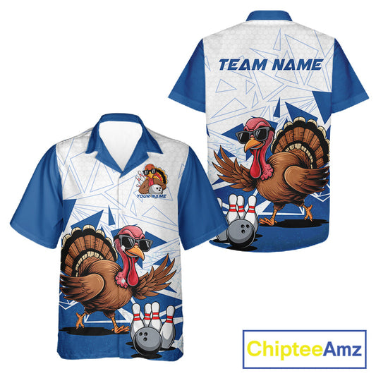 White And Blue Custom Funny Turkey Bowling Men And Women Shirt, Bowling League Team Shirt IPHW10805