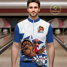Load image into Gallery viewer, White And Blue Custom Funny Turkey Bowling Men Shirt, Bowling League Team Shirt IPHW10805