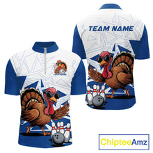 Load image into Gallery viewer, White And Blue Custom Funny Turkey Bowling Men Shirt, Bowling League Team Shirt IPHW10805