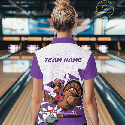 White And Purple Custom Funny Turkey Bowling Women Shirt, Bowling League Team Shirt IPHW10806