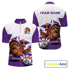 Load image into Gallery viewer, White And Purple Custom Funny Turkey Bowling Men Shirt, Bowling League Team Shirt IPHW10806