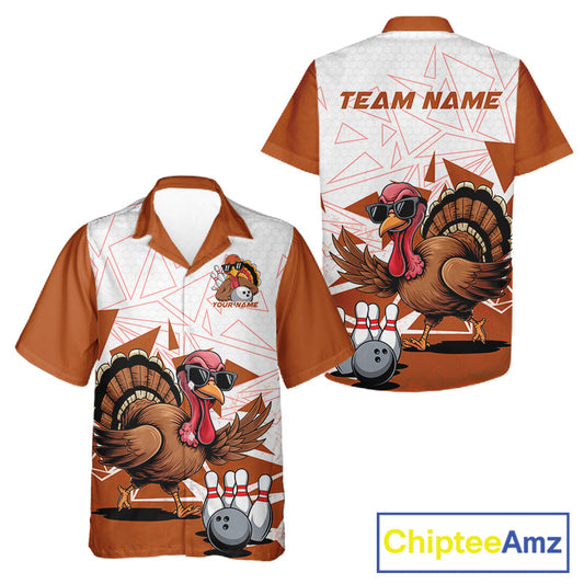 White And Orange Custom Funny Turkey Bowling Men And Women Shirt, Bowling League Team Shirt IPHW10807
