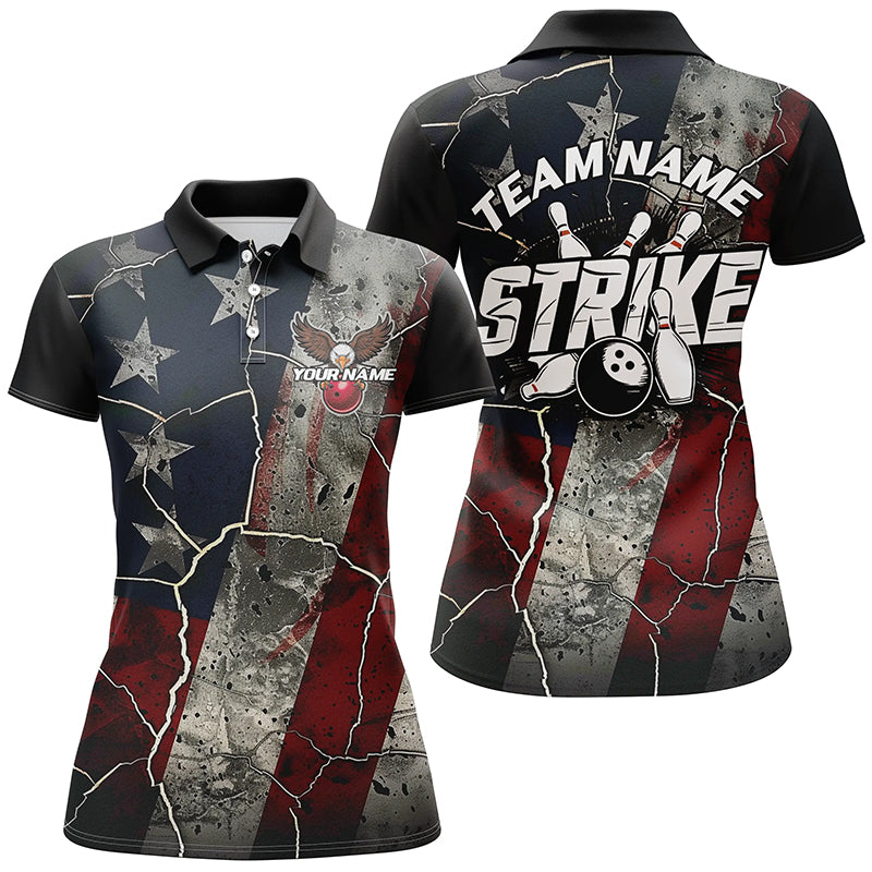Grunge American Flag Patriotic Strike Custom Bowling Team Shirts For Women, Eagle Bowling IPHW6693