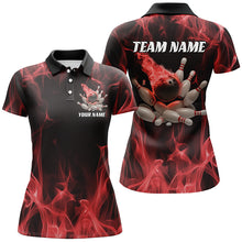Load image into Gallery viewer, Red Fire Bowling Ball And Pins Custom Shirts For Women, Flame Bowling Team Jerseys IPHW6701