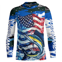 Load image into Gallery viewer, Sailfish Fishing Custom Long Sleeve Fishing Shirts, American Flag Patriotic Sailfish Fishing Shirt IPHW7023