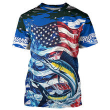 Load image into Gallery viewer, Sailfish Fishing Custom Long Sleeve Fishing Shirts, American Flag Patriotic Sailfish Fishing Shirt IPHW7023
