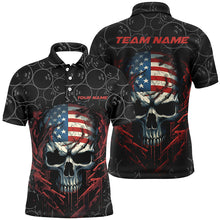Load image into Gallery viewer, Custom American Flag Skull Bowling Shirts For Men, Patriotic Team Bowling Jerseys IPHW5160