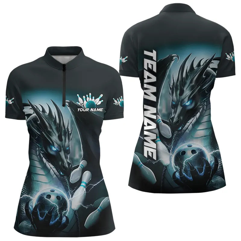Blue Lightning Custom Dragon Bowling Quarter-Zip Shirts For Women, Team Uniform IPHW8258