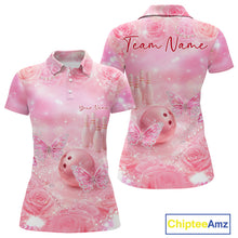 Load image into Gallery viewer, Custom Elegant Roses And Butterfly Women Bowling Polo Shirts, Ladies Bowling Shirt IPHW10315