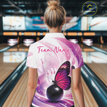 Load image into Gallery viewer, Custom Pink And Purple Butterfly Bowling Team Women Polo Shirt, Ladies Bowling Shirt IPHW10311