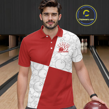 Custom White And Red Retro Style Bowling Team Shirts For Men And Women, Bowling Jerseys IPHW10602