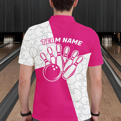 Custom White And Pink Retro Style Bowling Team Shirts For Men And Women, Bowling Jerseys IPHW10603