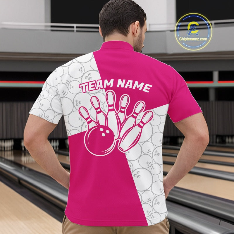 Custom White And Pink Retro Style Bowling Team Shirts For Men And Women, Bowling Jerseys IPHW10603
