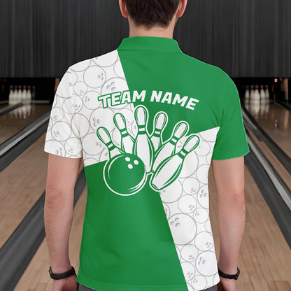 Custom White And Green Retro Style Bowling Team Shirts For Men And Women, Bowling Jerseys IPHW10604