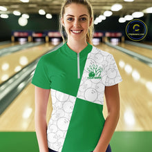 Load image into Gallery viewer, Custom White And Green Retro Style Bowling Team Shirts For Women, Bowling Jerseys IPHW10604