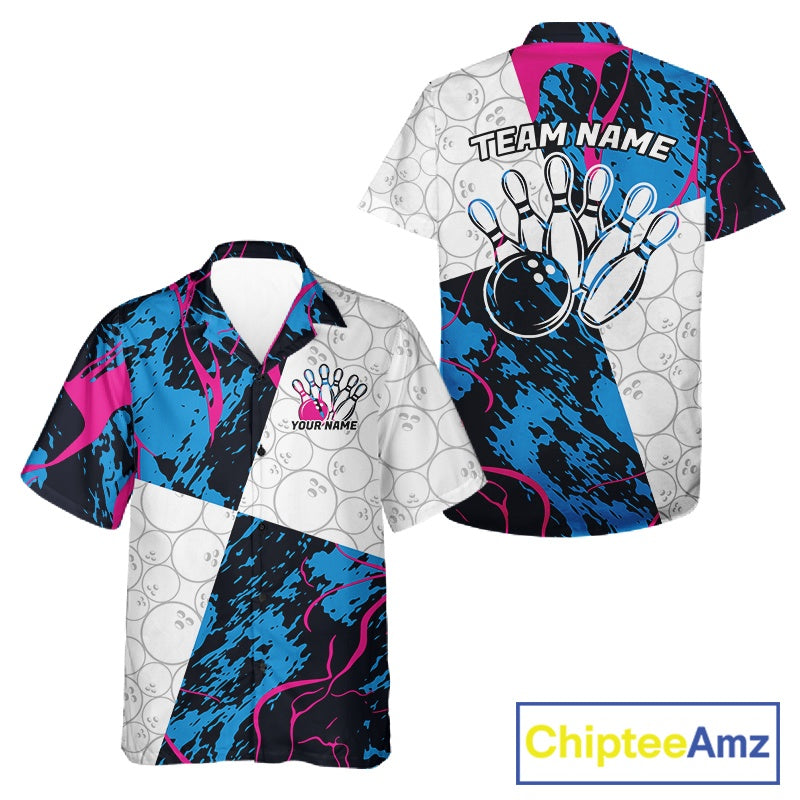 Custom Blue And Pink Camo Bowling Team Shirts For Men And Women, Camouflage Bowler Outfit IPHW10606