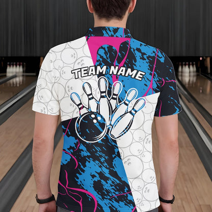Custom Blue And Pink Camo Bowling Team Shirts For Men And Women, Camouflage Bowler Outfit IPHW10606