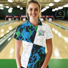 Load image into Gallery viewer, Custom Blue And Green Camo Bowling Team Shirts For Women, Camouflage Bowler Outfit IPHW10607