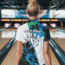 Load image into Gallery viewer, Custom Blue And Green Camo Bowling Team Shirts For Women, Camouflage Bowler Outfit IPHW10607